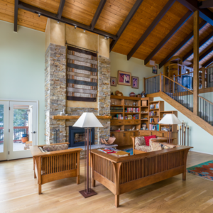 Square picture of large, custom fireplace. Full Kitchen Renovation Blue Creek